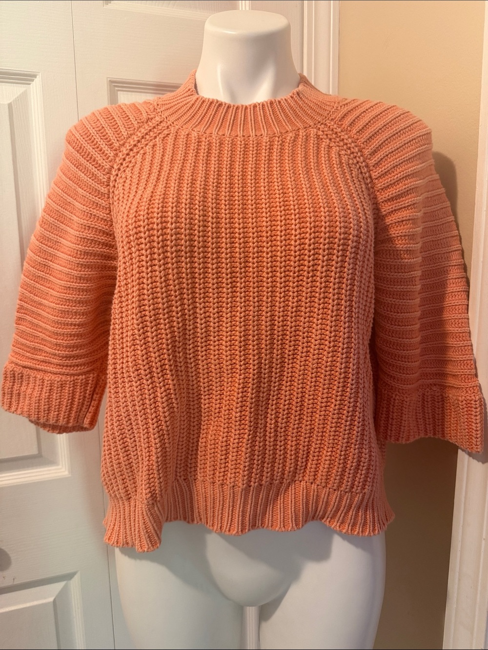 Maeve Peach Short-Sleeve Crewneck Knit Cotton Sweater Size XXSP